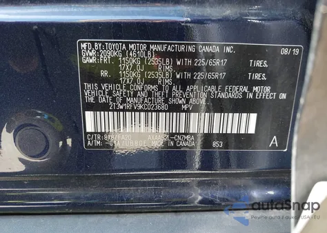 2019 Toyota Rav4 Xle из США, поврежденный, VIN 2T3W1RFV9KC023680